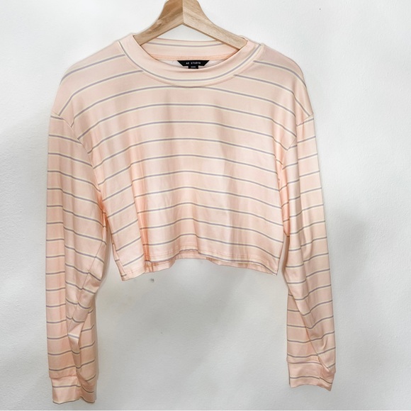 American Eagle Outfitters Tops - AE STUDIO pink striped cropped long sleeve shirt